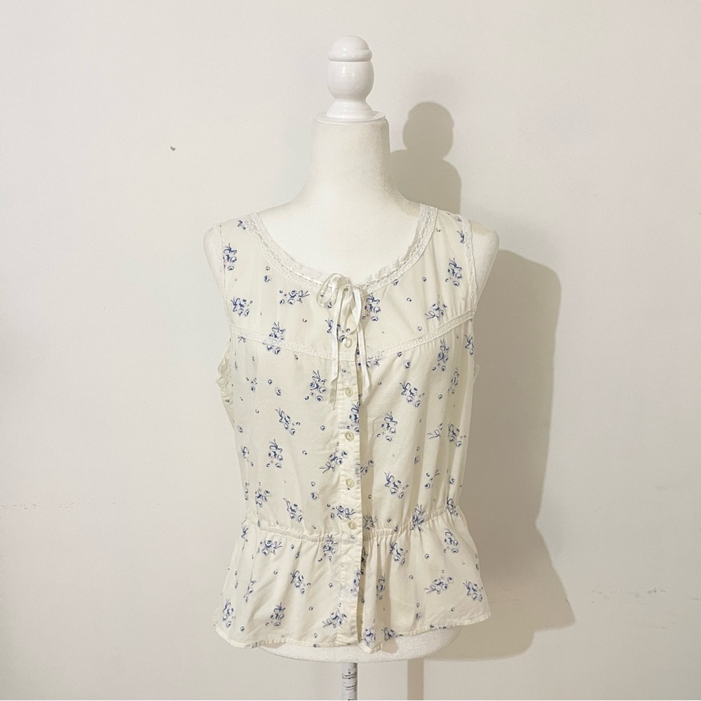 vintage victoria's secret floral eyelet lace ribbon button tank top